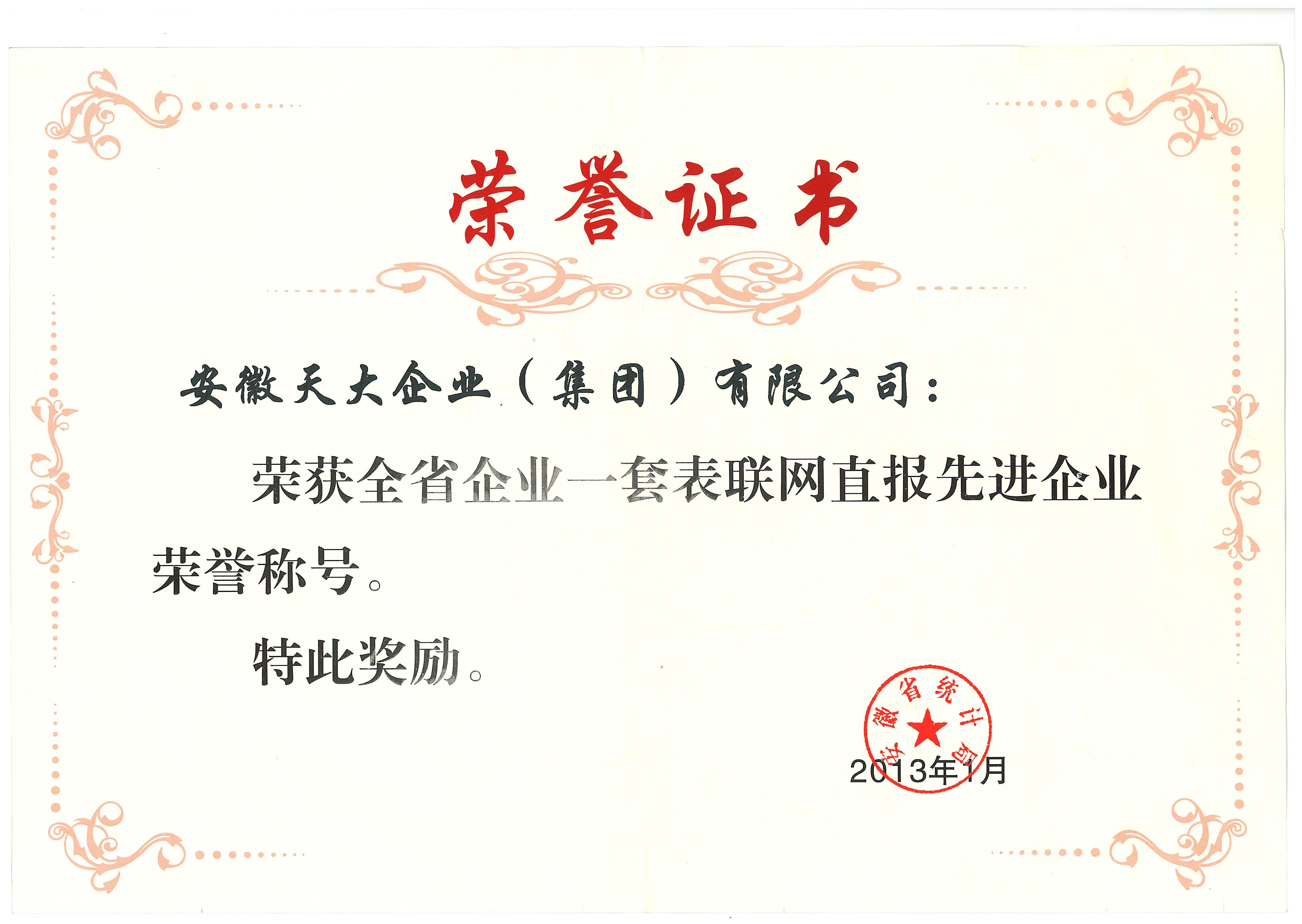 全省企业一套表联网直报先进企业_2013