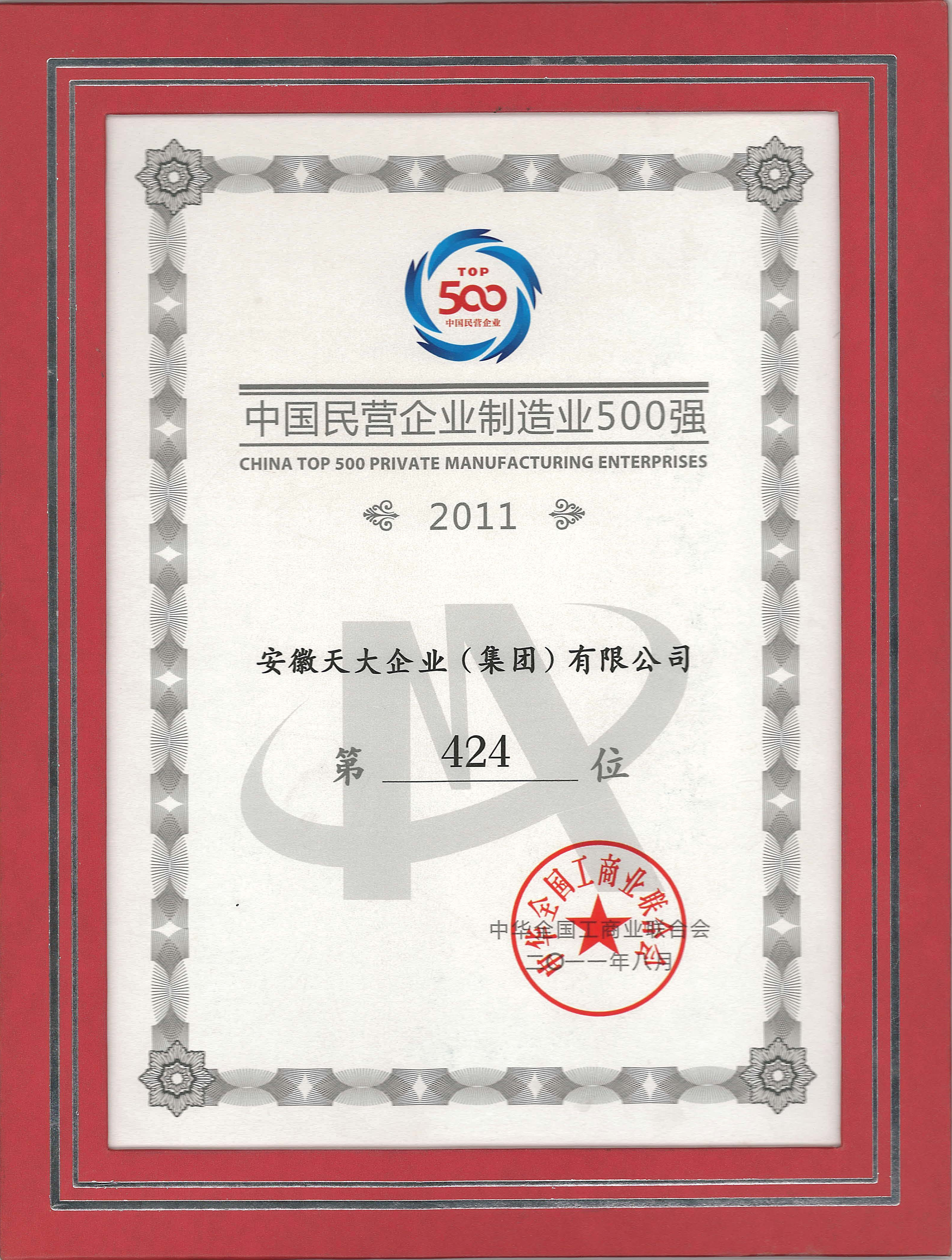 中国民营企业制造业500强_2011_424